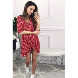 red ruffle polka dot dress